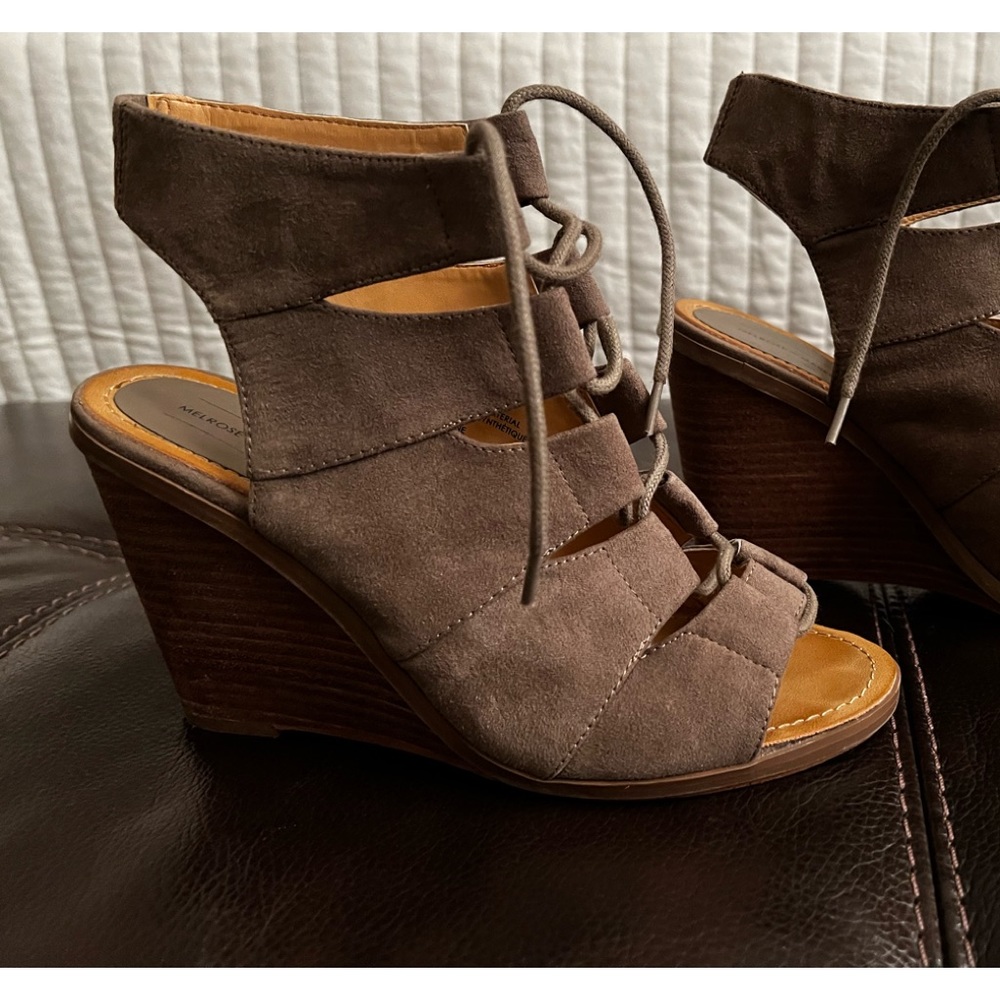 Melrose and Market Suede Open Toe Lace Up Heel